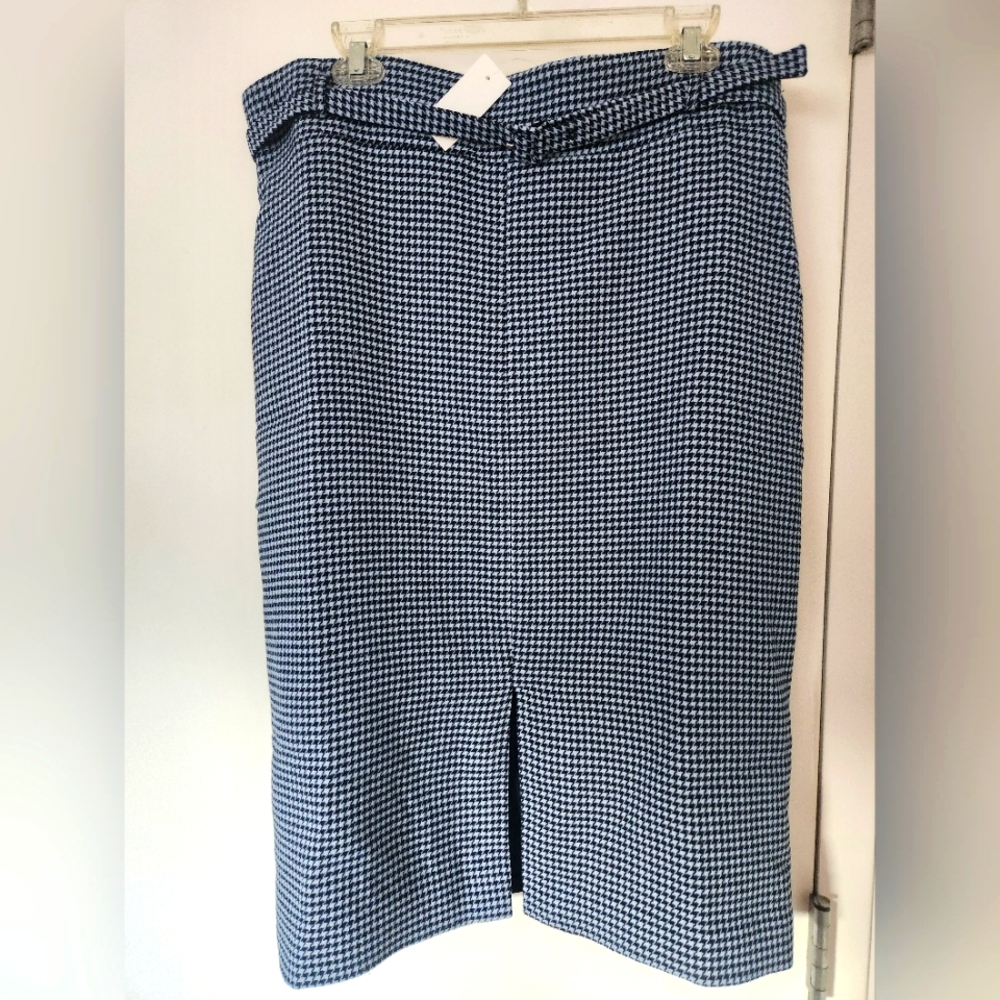 NWT Ann Taylor Factory Blue Houndstooth Pencil Skirt with‎ Belt!